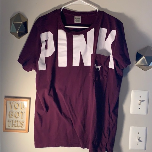 Burgundy PINK Tee w/ White Logo - Size L - Picture 1 of 2